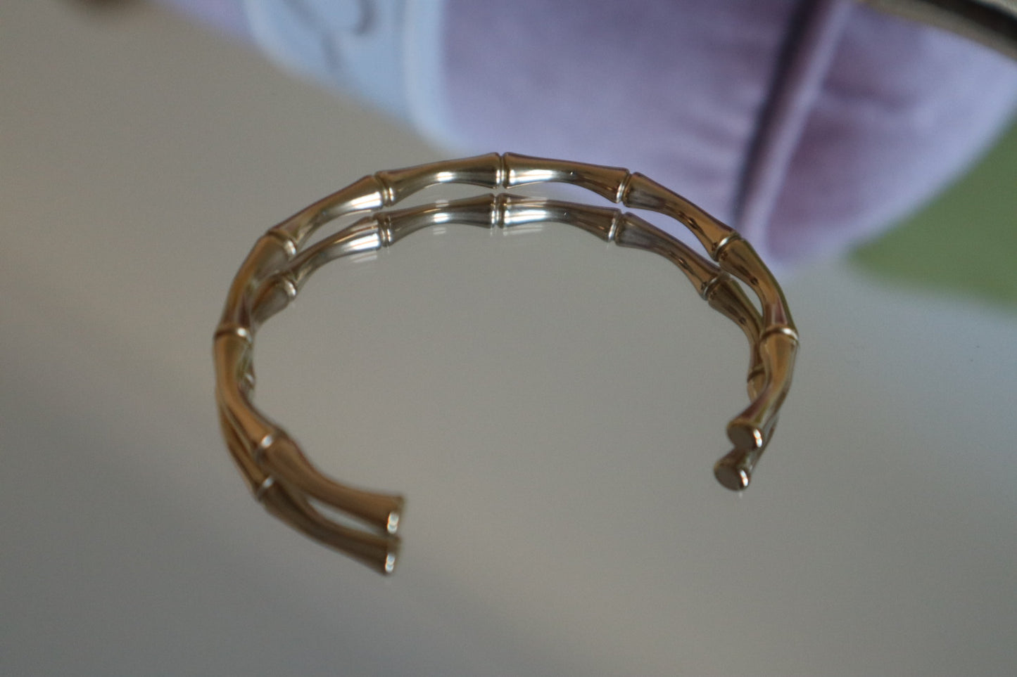 Bamboo Design Gold Cuff Bracelet