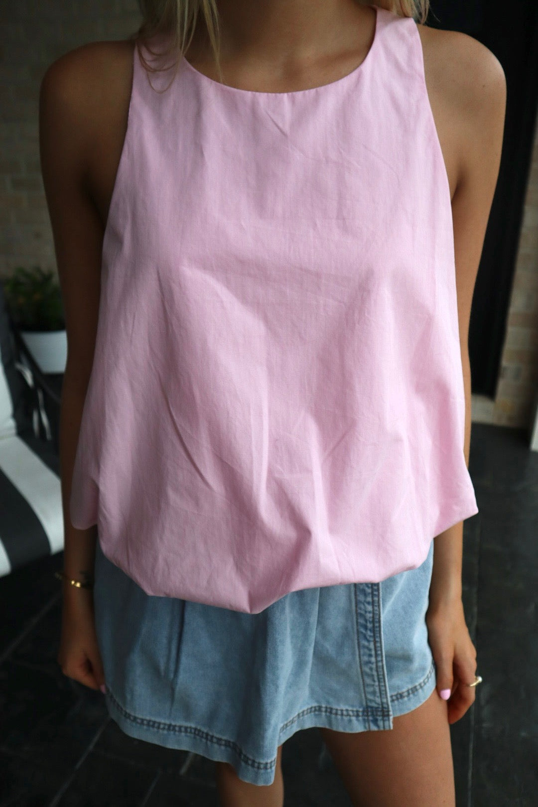 Bubble Hem Halter Top- Pink