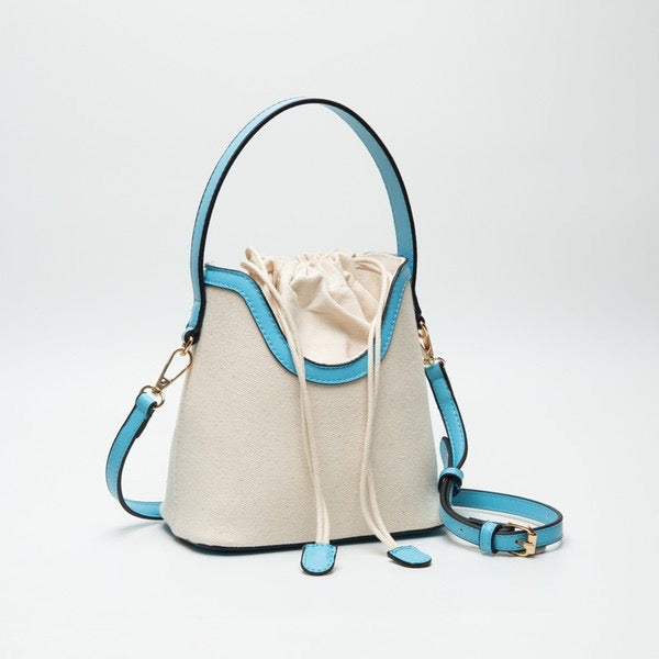 Blue Trim Canvas Cinch Bag