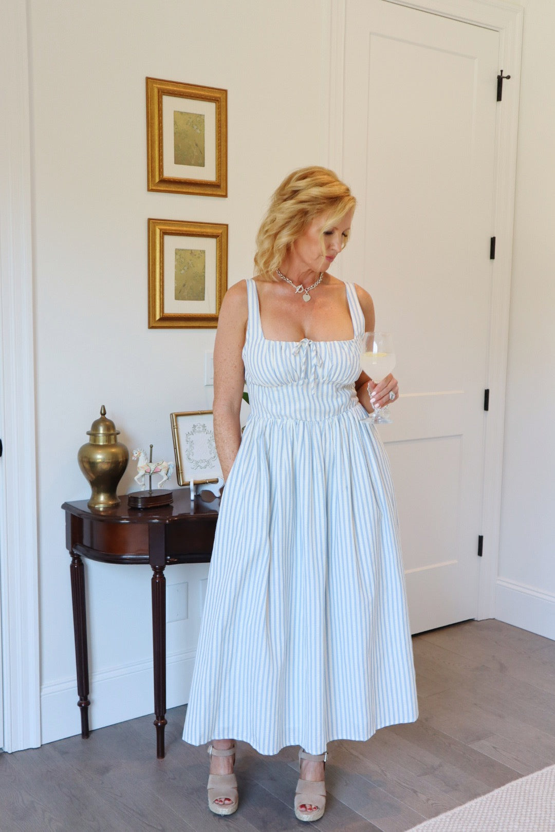 Striped Tie Front Midi Dress