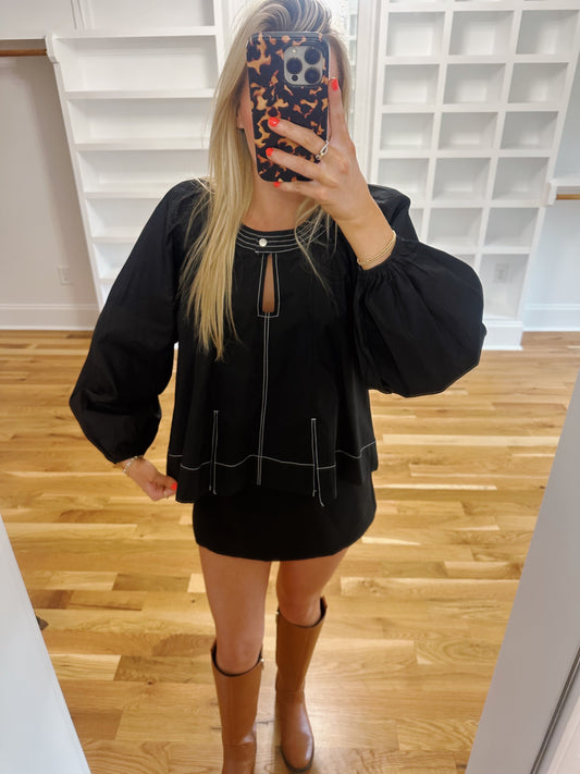 Contrast Stitch Pleated Blouse