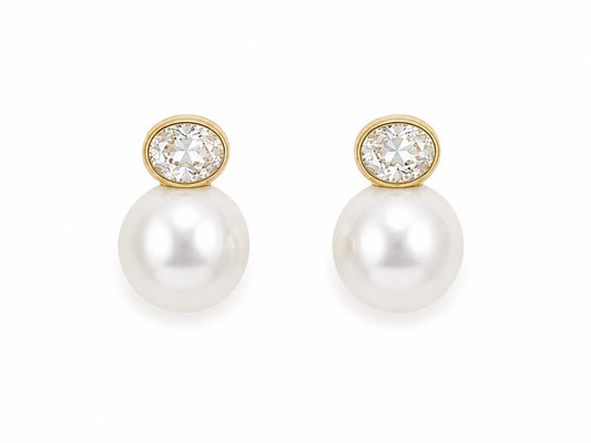 Oval Accent Pearl Drop Earrings