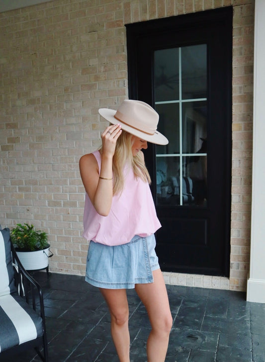 Bubble Hem Halter Top- Pink