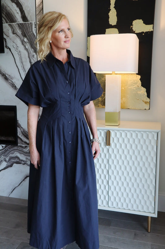 Button Front Pleated Midi Dress