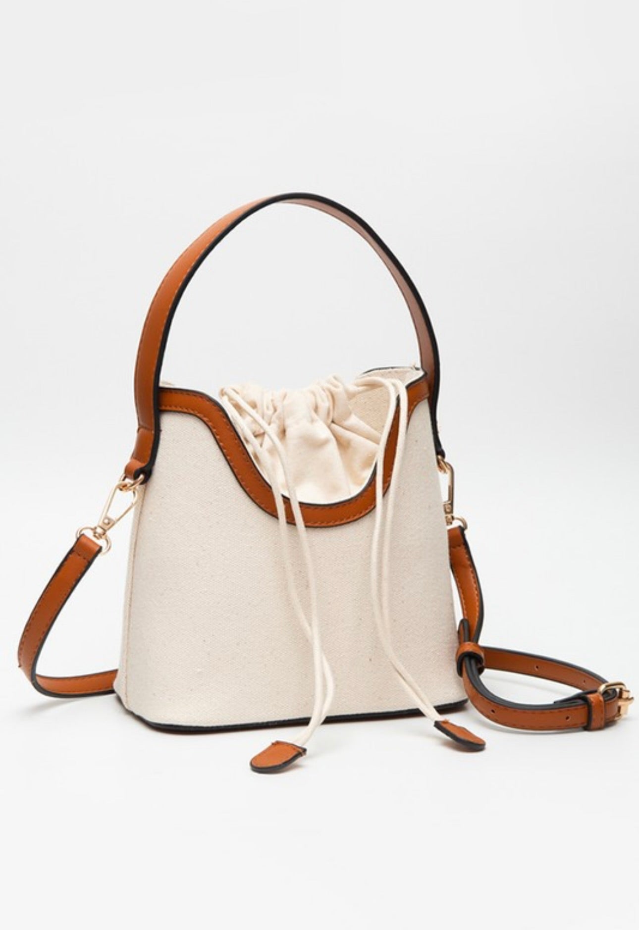 Brown Trim Canvas Cinch Bag