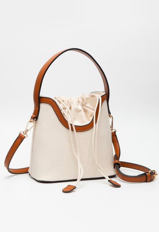 Brown Trim Canvas Cinch Bag