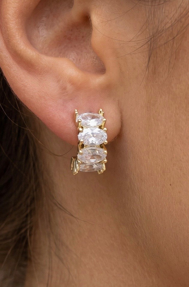 Oval Cut Huggie Hoop Earrings