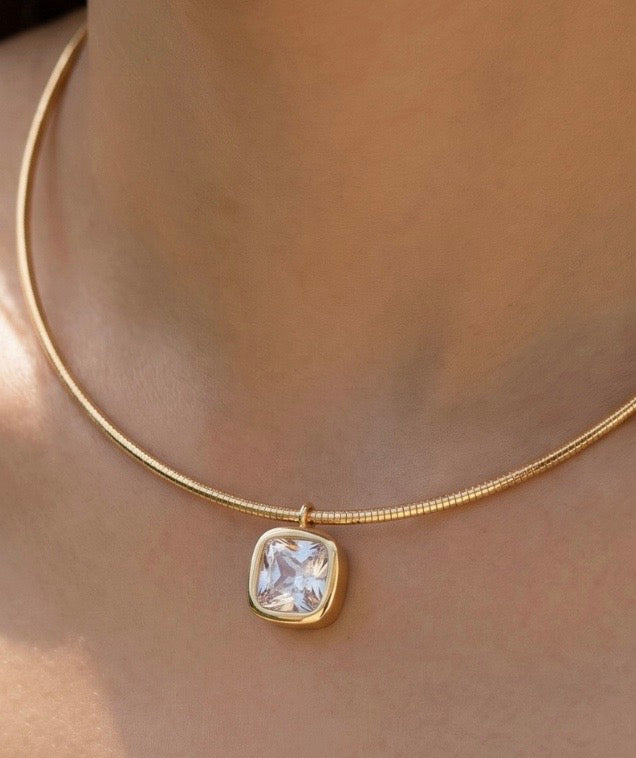Cushion Cut Bezel Pendant Necklace