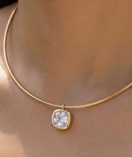 Cushion Cut Bezel Pendant Necklace
